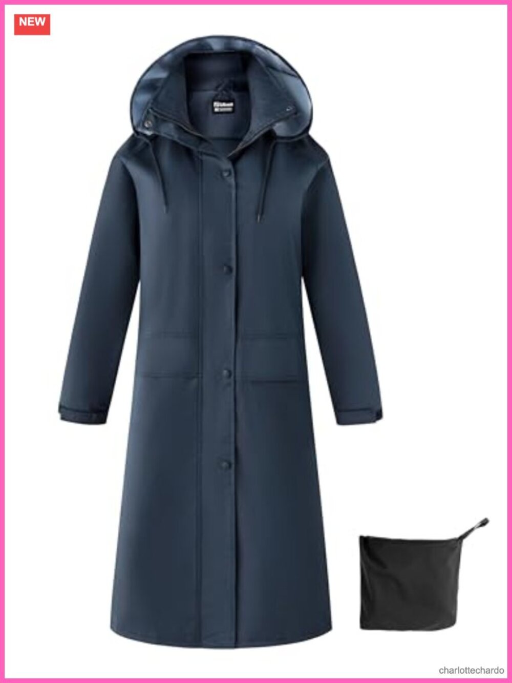 Long Waterproof Rain Jacket with Hood Full Length Packable Windbreaker